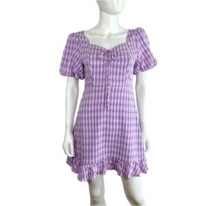 NLW High Waist Lavender & Pink Ruffled Puff Sleeve Gingham Mini Dress